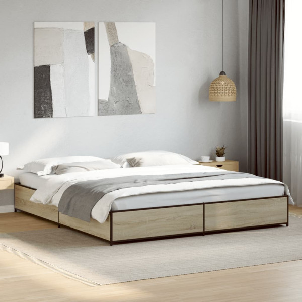 Estructura cama madera ingeniería metal roble Sonoma 200x200 cm M 3