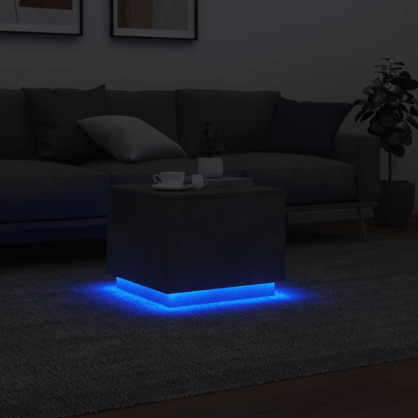 Mesa de centro com luzes LED 50x50x40 cm cinzento cimento M 5