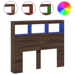 Cabecero de cama con luz LED marrón roble 100x17x102 cm H