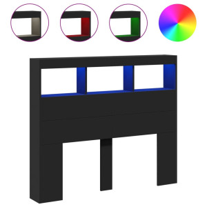 Cabecero de cama con LED negro 120x17x102 cm H