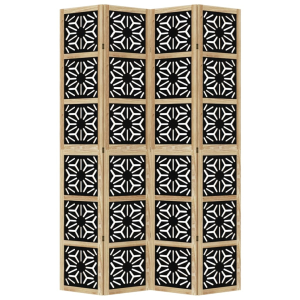 Biombo separador 4 paneles madera maciza Paulownia marrón negro M 4