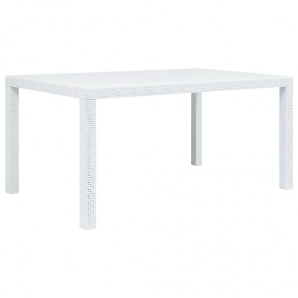 Mesa de jardín plástico aspecto de ratán blanco 150x90x72 cm D