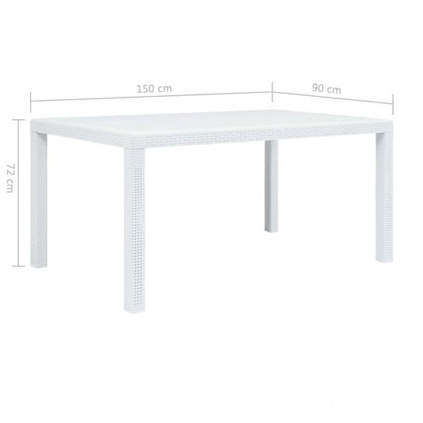 Mesa de jardín plástico aspecto de ratán blanco 150x90x72 cm M 5