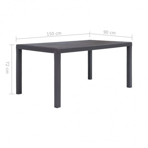 Mesa de jardim 150x90x72 cm plástico castanho c/ aspeto de vime M 5