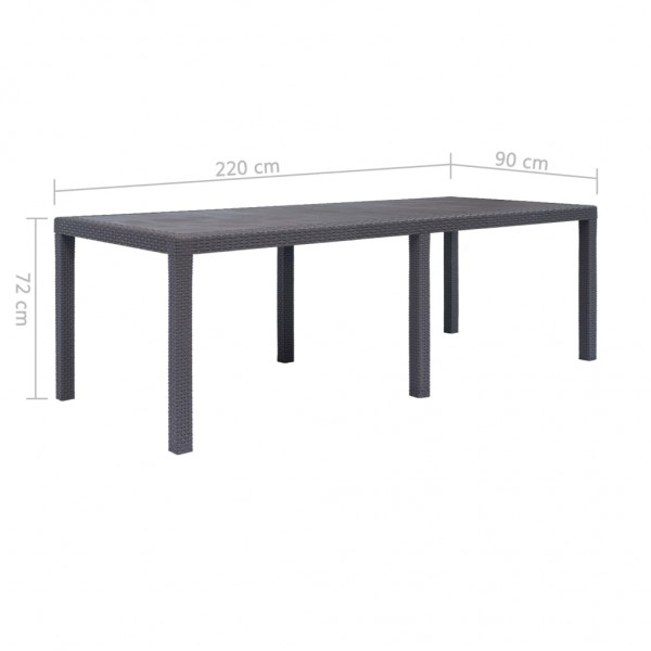 Mesa de jardim 220x90x72cm plástico castanho com aspeto de vime M 5