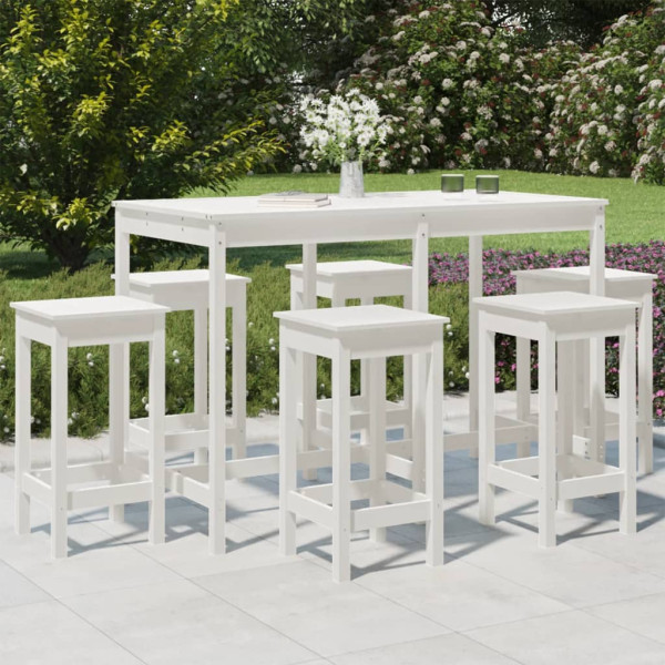 7 pcs conjunto de bar para jardim pinho maciço branco D
