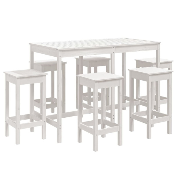 Set de mesa y taburetes altos jardín 7 pzas madera pino blanco M 2