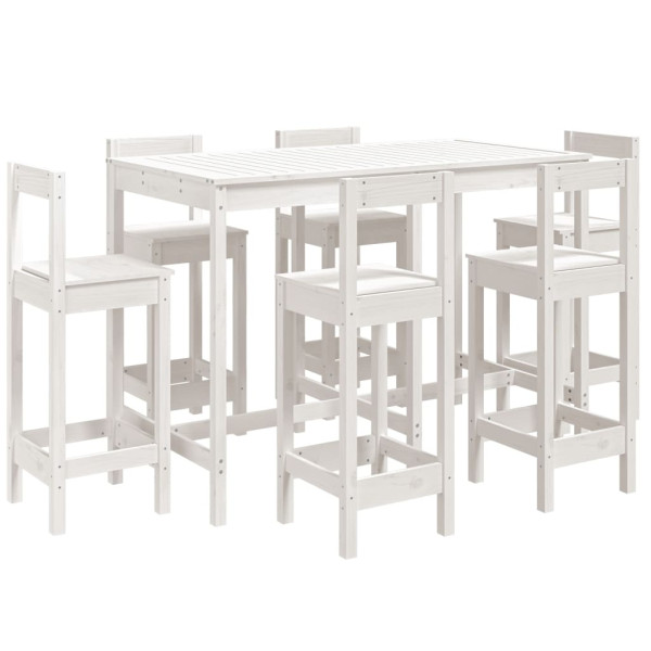 Set de mesa y taburetes altos jardín 7 pzas madera pino blanco M 2