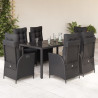 Set de comedor de jardín 7 pzas y cojines ratán sintético negro 1