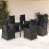 7 pcs conjunto de jantar p/ jardim c/ almofadões vime PE preto 1