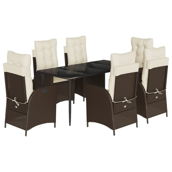 Set comedor de jardín 7 pzas con cojines ratán sintético marrón M 2
