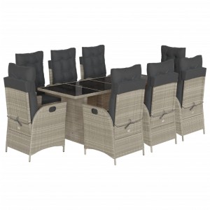 9 pcs conjunto de jantar p/ jardim c/ almofadões cinzento claro H