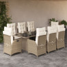 Set comedor de jardín 9 pzas con cojines ratán sintético beige 4
