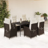 Set comedor de jardín 7 pzas con cojines ratán sintético marrón 1