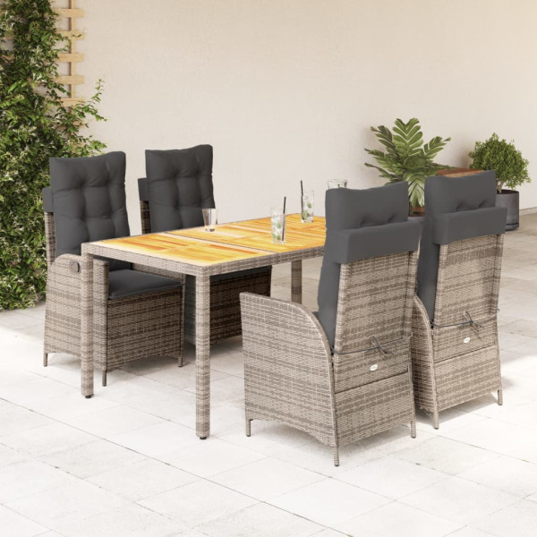 Set comedor de jardín 5 piezas con cojines ratán sintético gris D