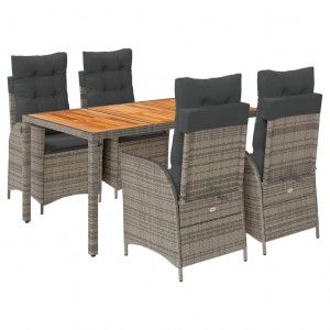 5 pcs conjunto de jantar p/ jardim c/ almofadões vime PE cinza H