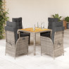 Set comedor de jardín 5 piezas con cojines ratán sintético gris 1