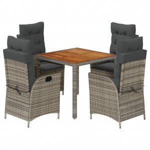 5 pcs conjunto de jantar p/ jardim c/ almofadões vime PE cinza H