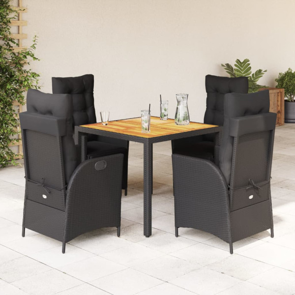 Set de muebles jardín 5 pzas con cojines ratán sintético negro D