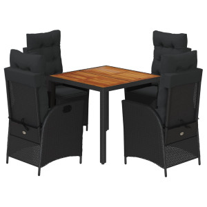 Set de muebles jardín 5 pzas con cojines ratán sintético negro H
