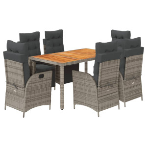 Set comedor jardín 7 pzas y cojines ratán sintético gris H