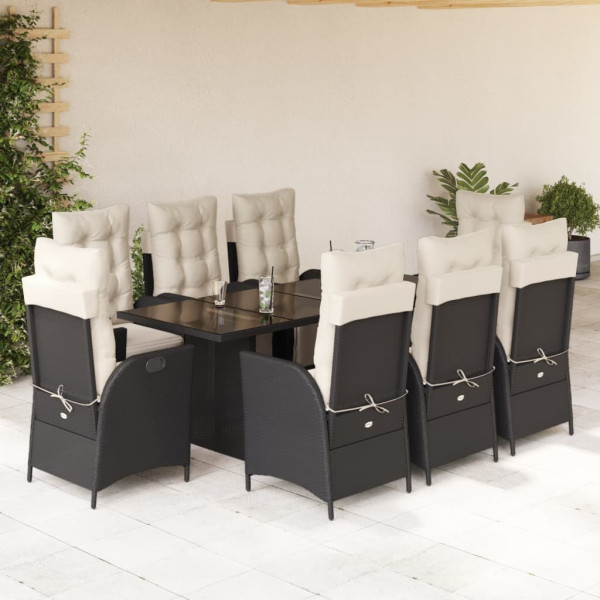 Set de comedor de jardín 9 pzas y cojines ratán sintético negro M 3