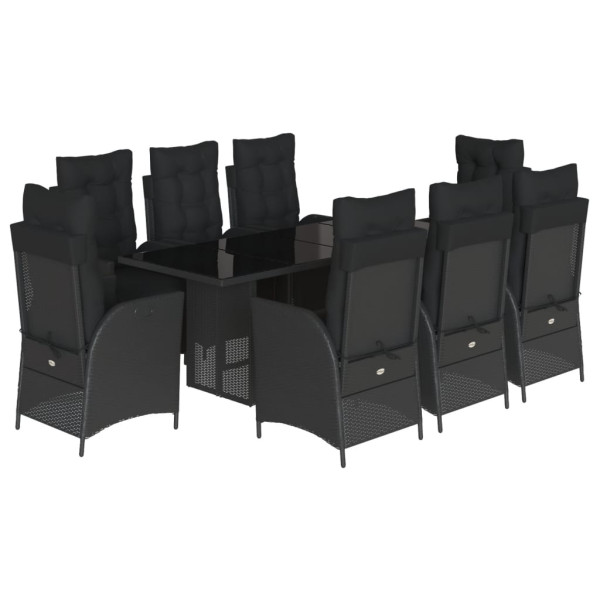 9 pcs conjunto de jantar p/ jardim c/ almofadões vime PE preto M 2