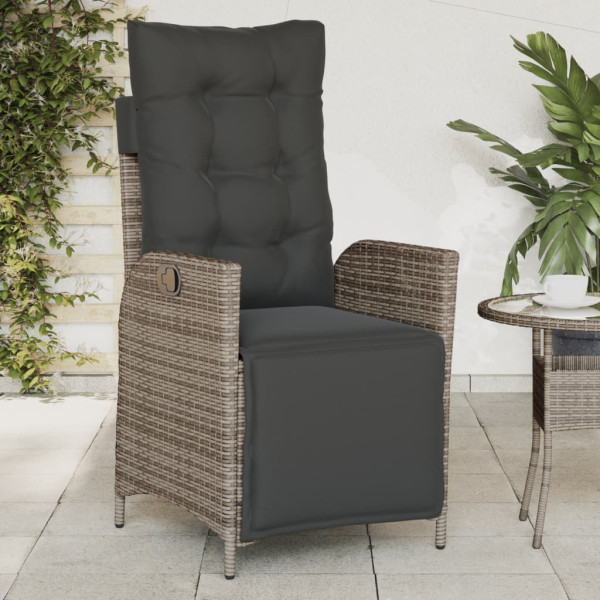 Sillones reclinables jardín con reposapiés 2 uds ratán PE gris M 3