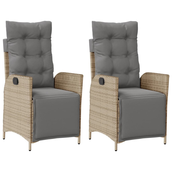 Sillón reclinable jardín reposapiés 2 uds ratán PE beige mezcla M 2