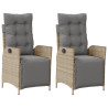 Sillón reclinable jardín reposapiés 2 uds ratán PE beige mezcla 2