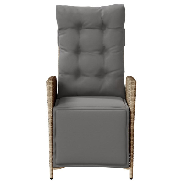 Sillón reclinable jardín reposapiés 2 uds ratán PE beige mezcla M 5