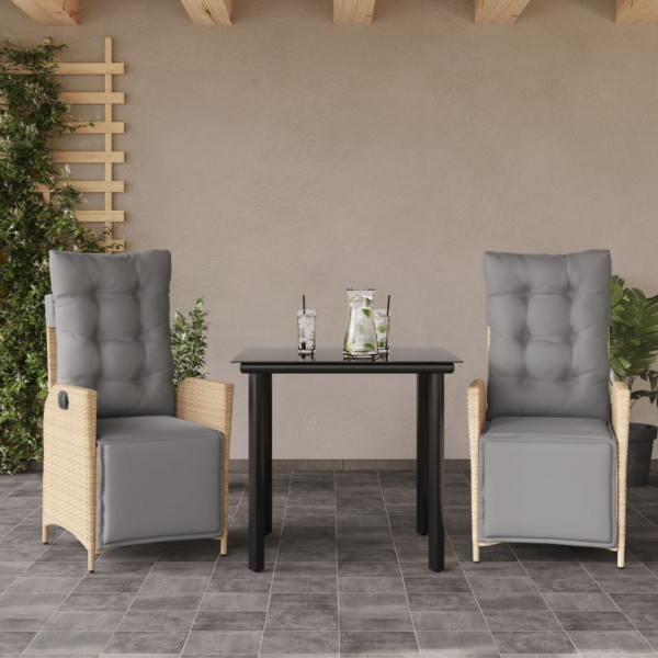 Set comedor de jardín 3 pzas con cojines ratán sintético beige D