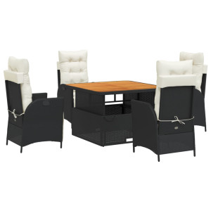Set de muebles jardín 5 pzas con cojines ratán sintético negro H