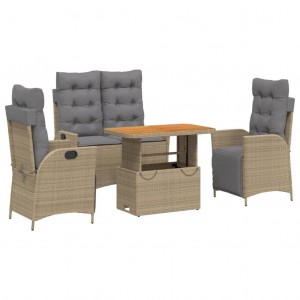 4 pcs conjunto de jantar p/ jardim c/ almofadões vime PE bege H