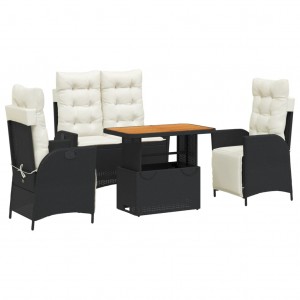 4 pcs conjunto de jardim p/ jardim c/ almofadões vime PE preto H
