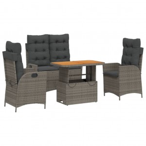 4 pcs conjunto de jantar p/ jardim c/ almofadões vime PE cinza H