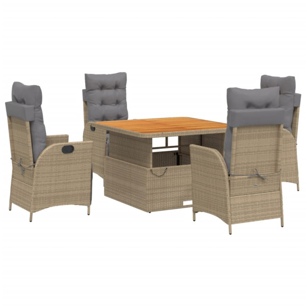 Set comedor de jardín 5 pzas con cojines ratán sintético beige M 2