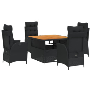 Set de muebles jardín 5 pzas con cojines ratán sintético negro H