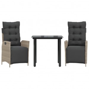 3 pcs conjunto de jantar p/ jardim c/ almofadões cinzento claro H