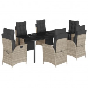 7 pcs conj. jantar p/ jardim c/ almofadões vime PE cinza-claro H