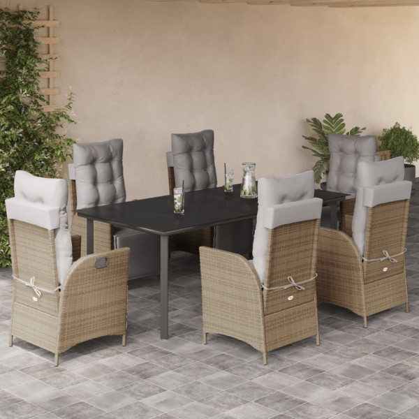 Set comedor de jardín 7 pzas con cojines ratán sintético beige D