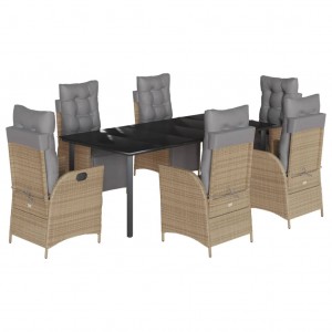 7 pcs conj. jantar jardim c/ almofadões vime PE bege misturado H