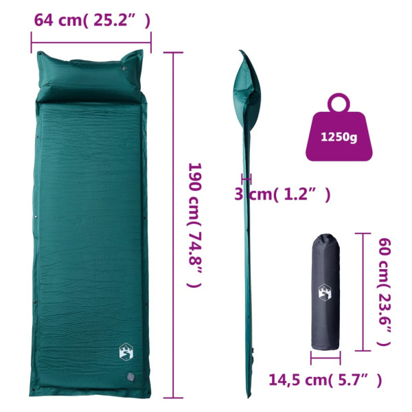 Colchón de camping autoinflable con almohada integrada verde M 5