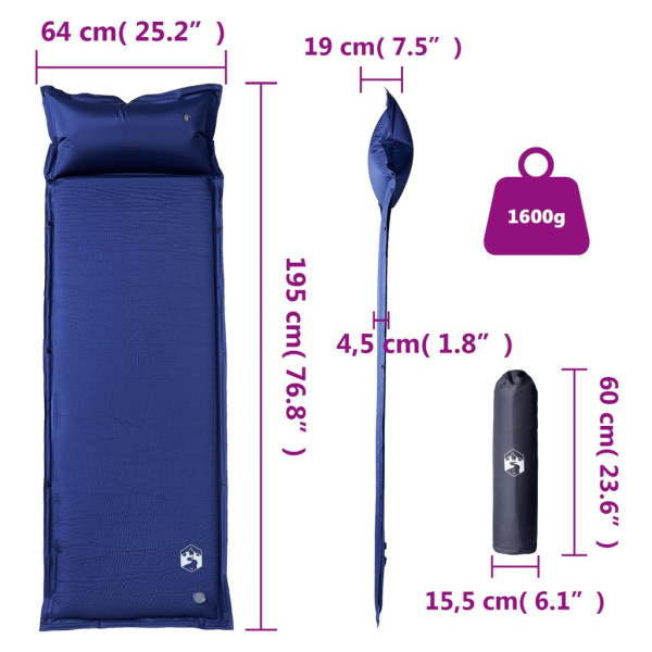 Colchón camping autoinflable con almohada integrada azul marino M 5