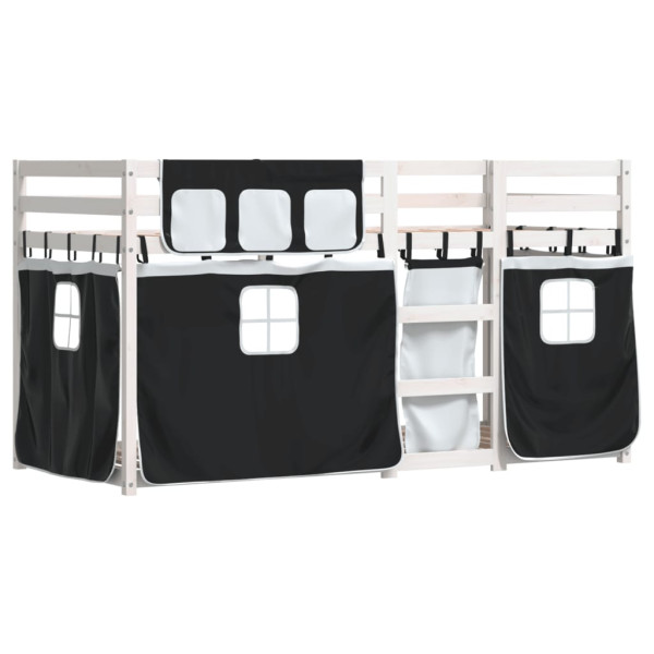 Beliche com cortinas 90x190 cm pinho maciço branco e preto M 2