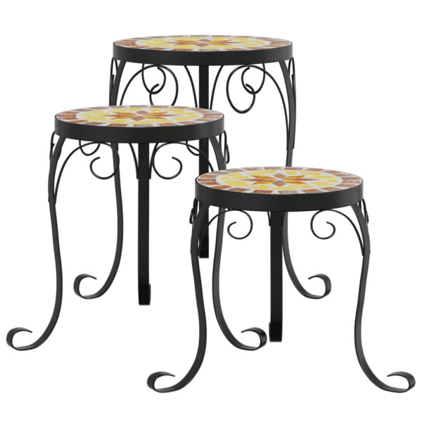 Soportes para plantas 3 uds cerámica terracota y blanco M 2