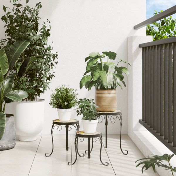 Soportes para plantas 3 uds cerámica terracota y blanco M 3