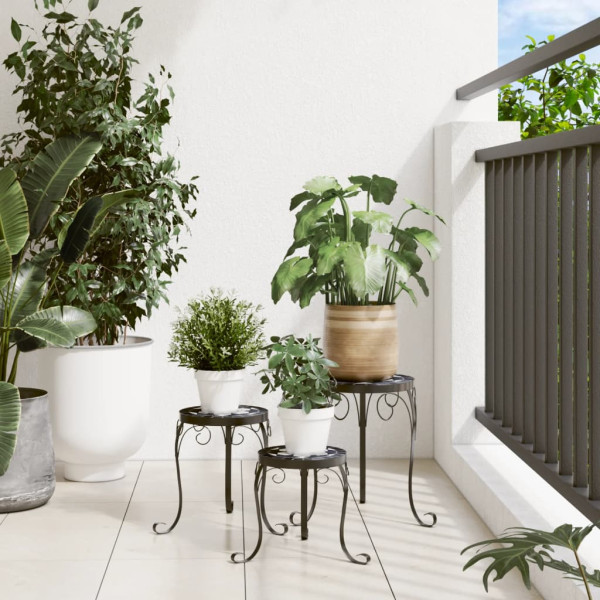 Soportes para plantas 3 uds cerámica negro y blanco M 3