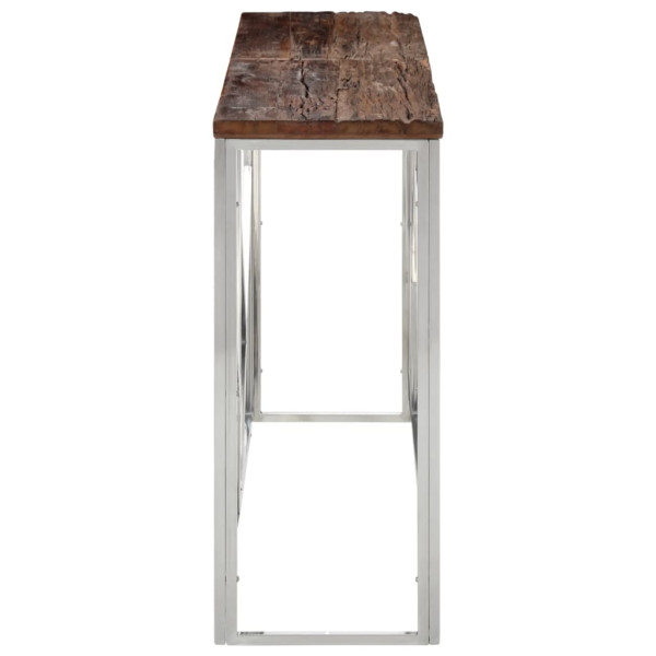 Mesa consola acero inoxidable madera maciza traviesa plateado M 3