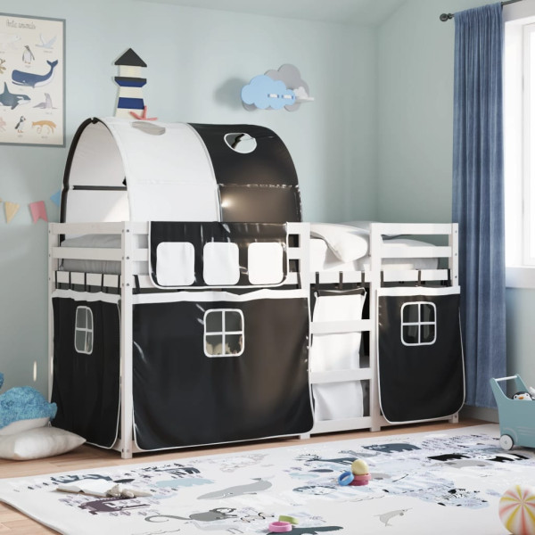 Litera con cortinas madera maciza pino blanco y negro 75x190 cm M 3